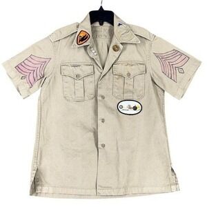 Vintage 60s Boy Scouts Khaki Uniform Shirt M Patches Short Sleeve Military Style